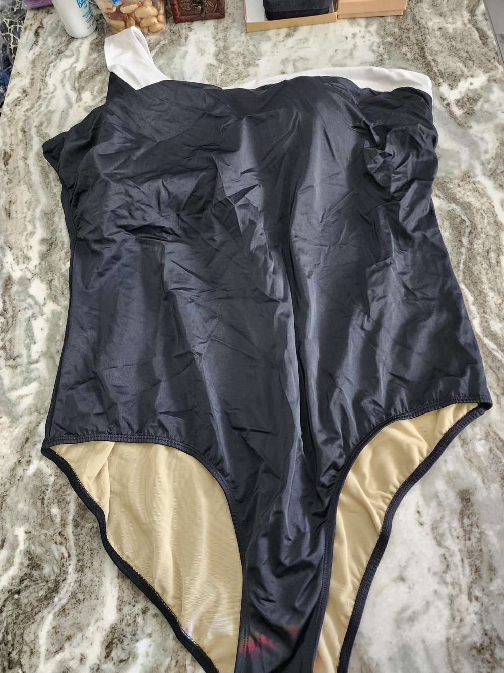 Swimsuits For All Black One-Piece Swimsuit with White Strap